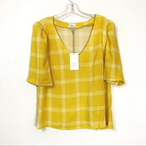 A New Day Women Yellow Short Sleeve Blouse S NWT